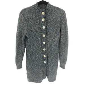 Caribean Joe Womens S Gray round neck buttoned long sleeve Long Sweater